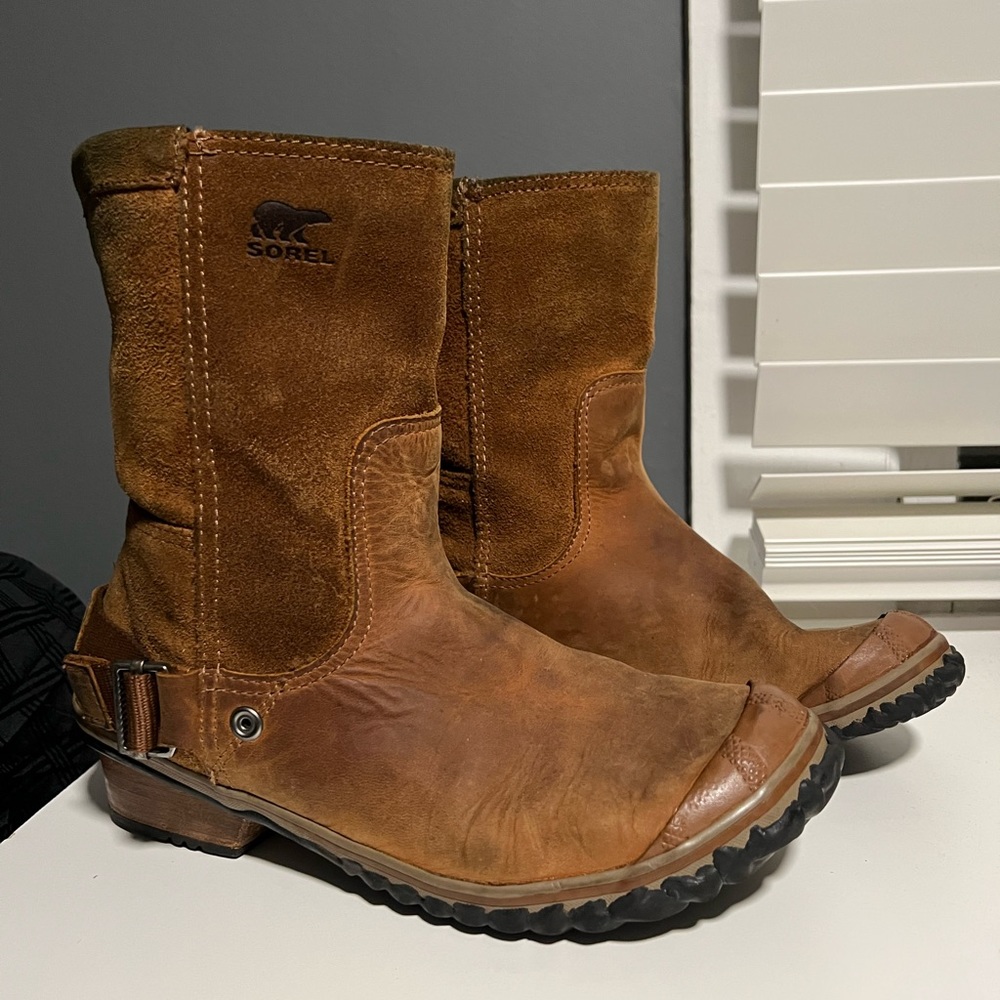 Sorel Slimboot 8.5 Short Women Brown Leather